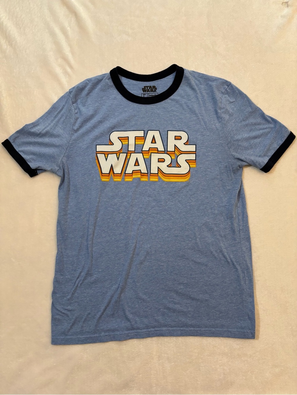 Star Wars Light Blue Tee with Black Trim and Retro Logo